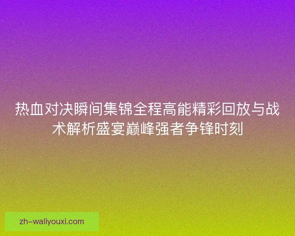 热血对决瞬间集锦全程高能精彩回放与战术解析盛宴巅峰强者争锋时刻