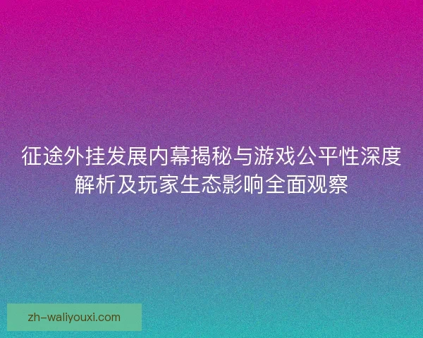 征途外挂发展内幕揭秘与游戏公平性深度解析及玩家生态影响全面观察